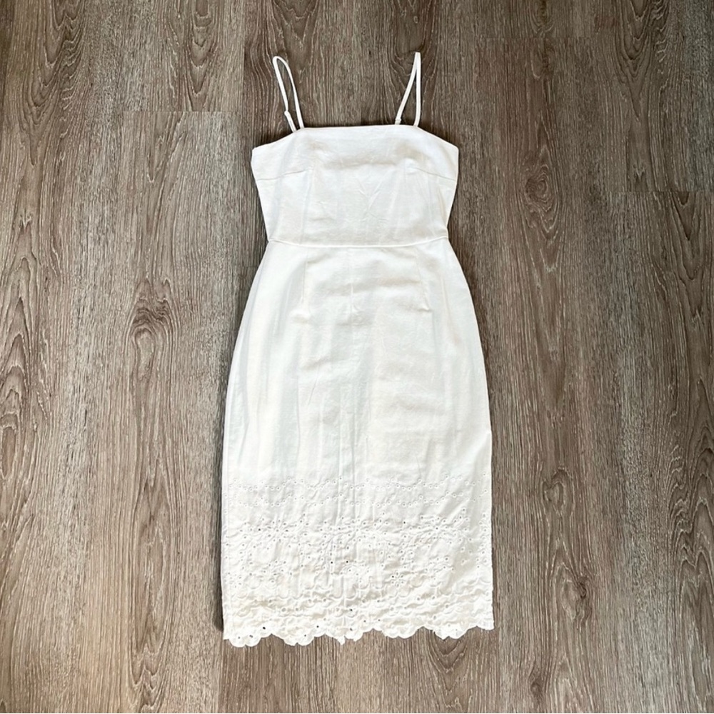 White Spaghetti Strap Straight Neck Midi Dress